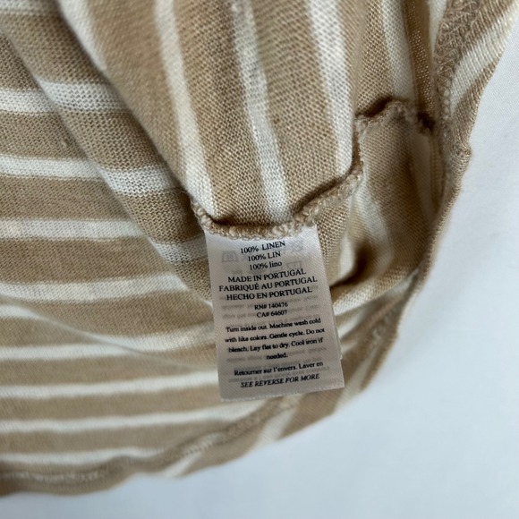 Faherty Womens Tan White Stripe 100% Oceanside Linen V-Neck Short Sleeve Tee XS - Picture 4 of 11